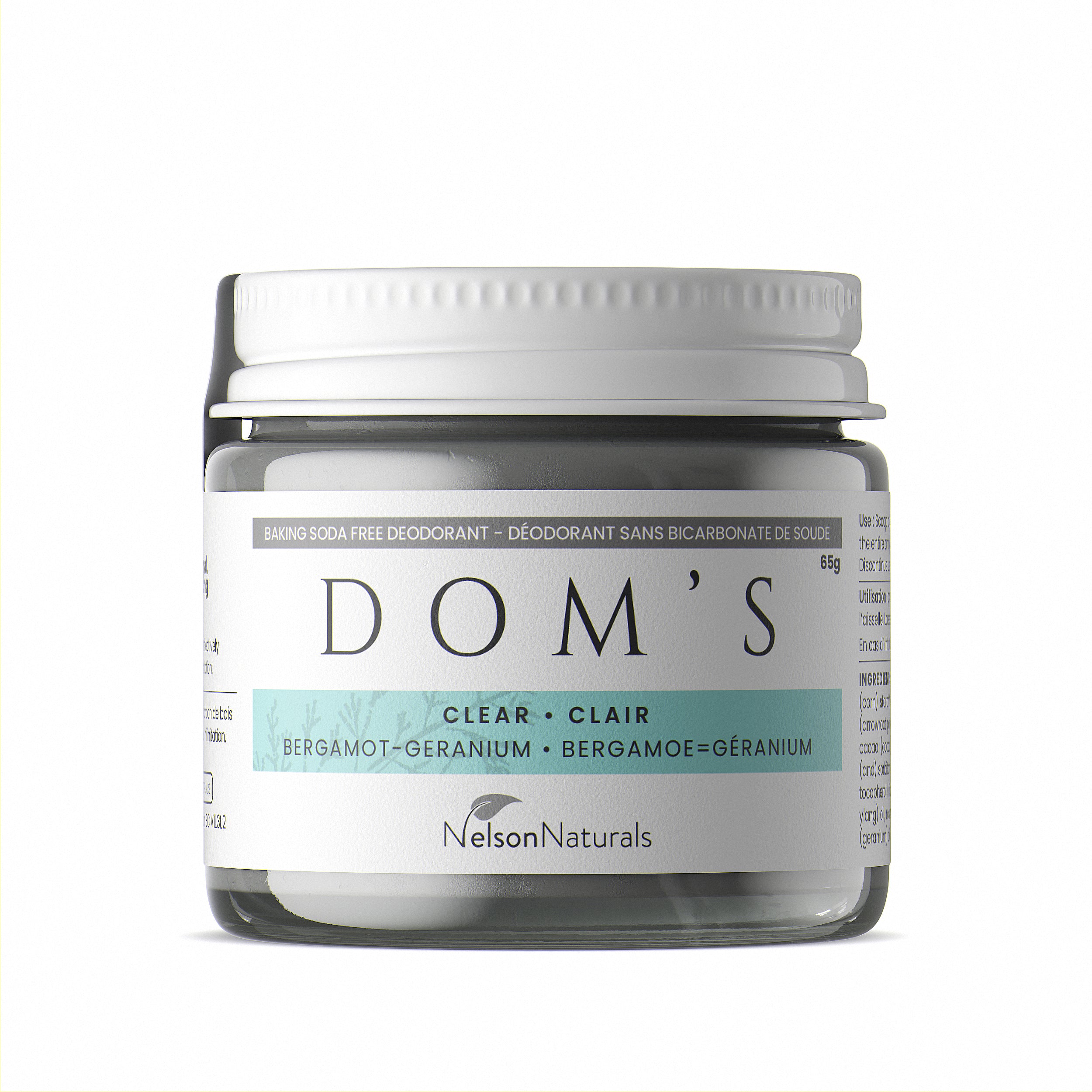 Dom's Deodorant - Clear (baking soda free) 65g - WHOLESALE Deodorant - nelsonnaturals remineralizing toothpaste