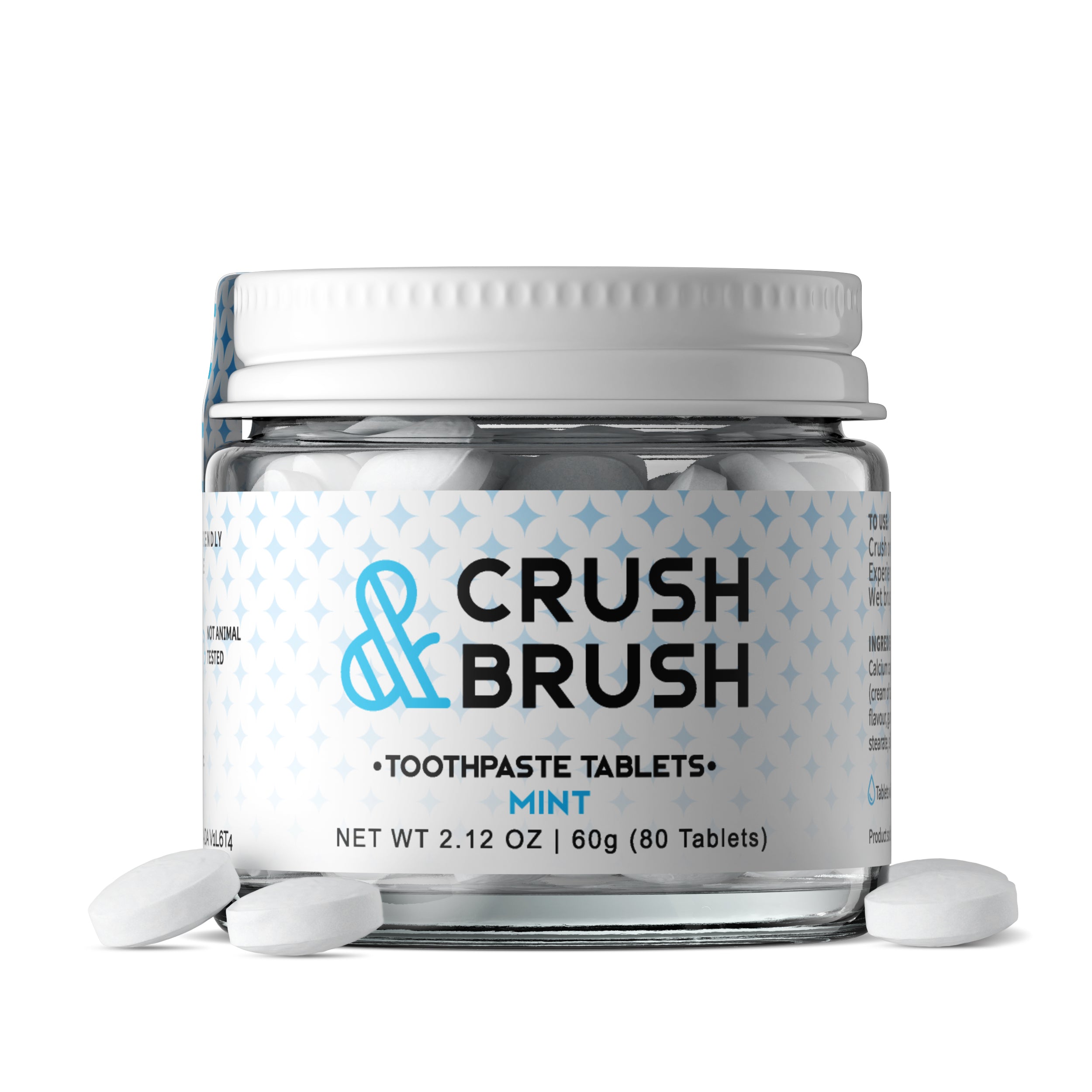 Crush & Brush MINT GLASS JAR - 60g ~ 80 Toothpaste Tablets - WHOLESALE  - nelsonnaturals remineralizing toothpaste